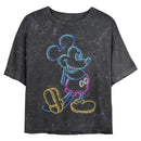 Junior's Disney Neon Mickey Mineral Wash Crop Top